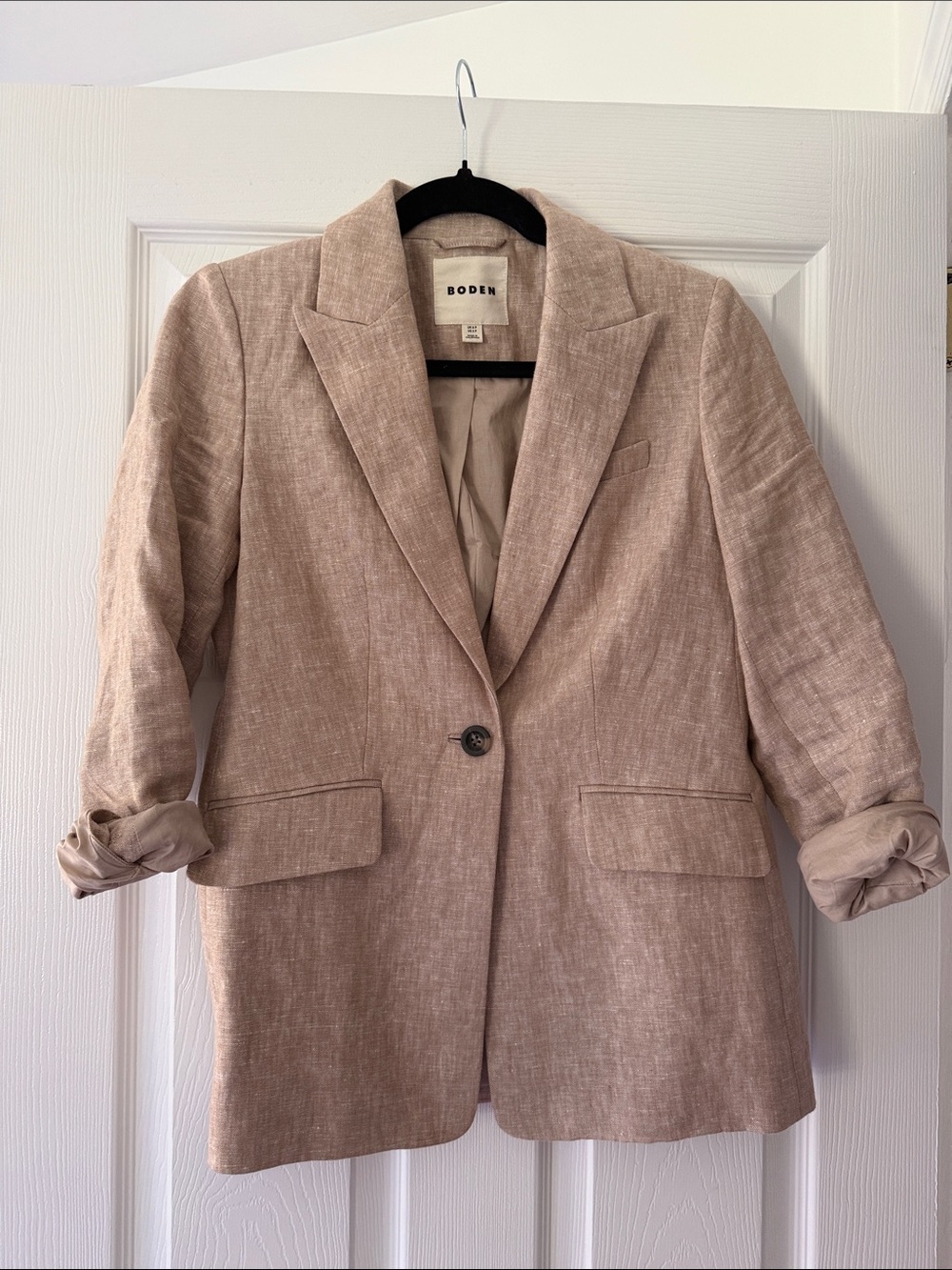 Boden Taupe Linen-Blend Single-Button Blazer - Size 2